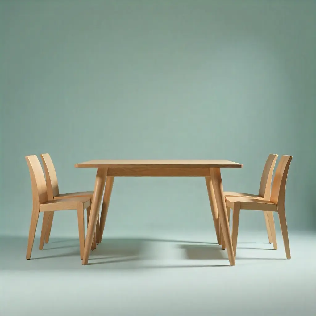Stylish dining table set with four chairs in natural wood finish
